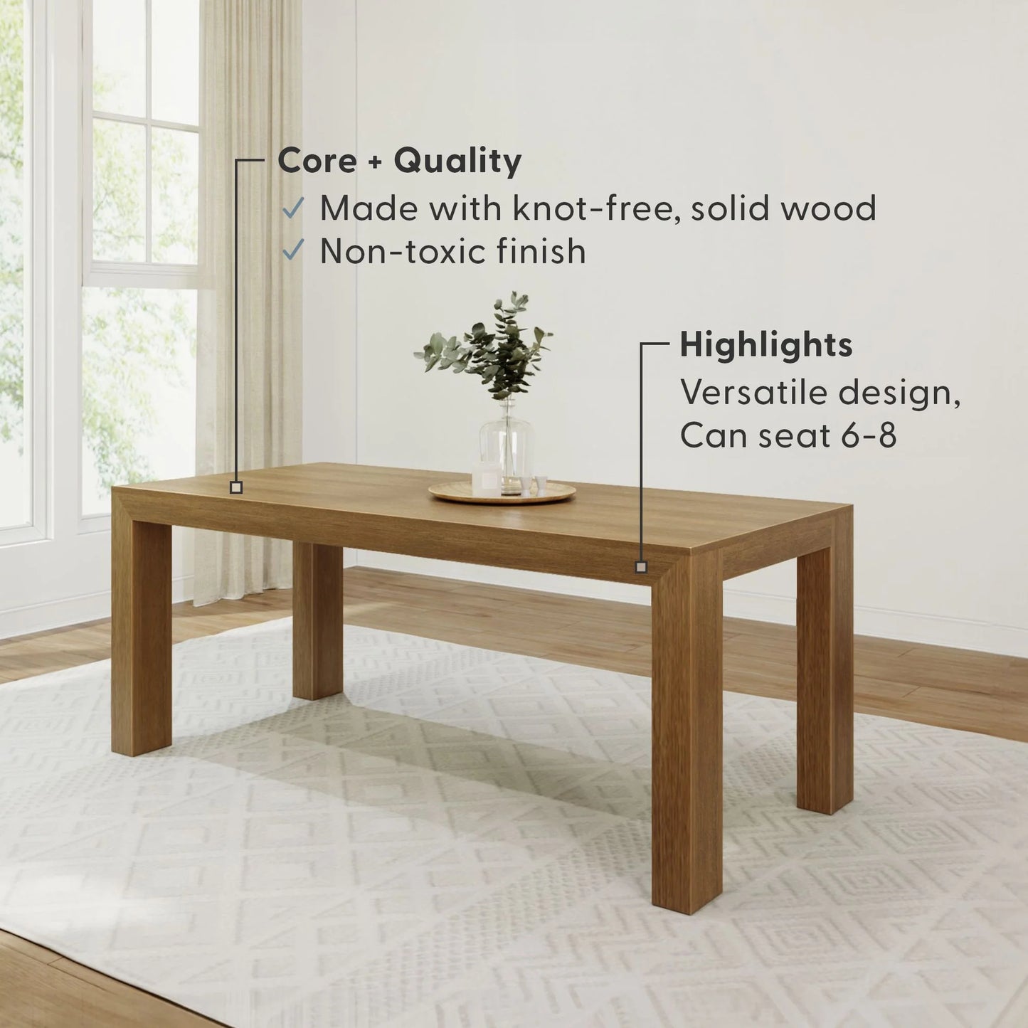 72" Modern Dining Table for 6, Solid Wood Rectangular Dining Table for Kitchen/Dining Room, Pecan Wirebrush