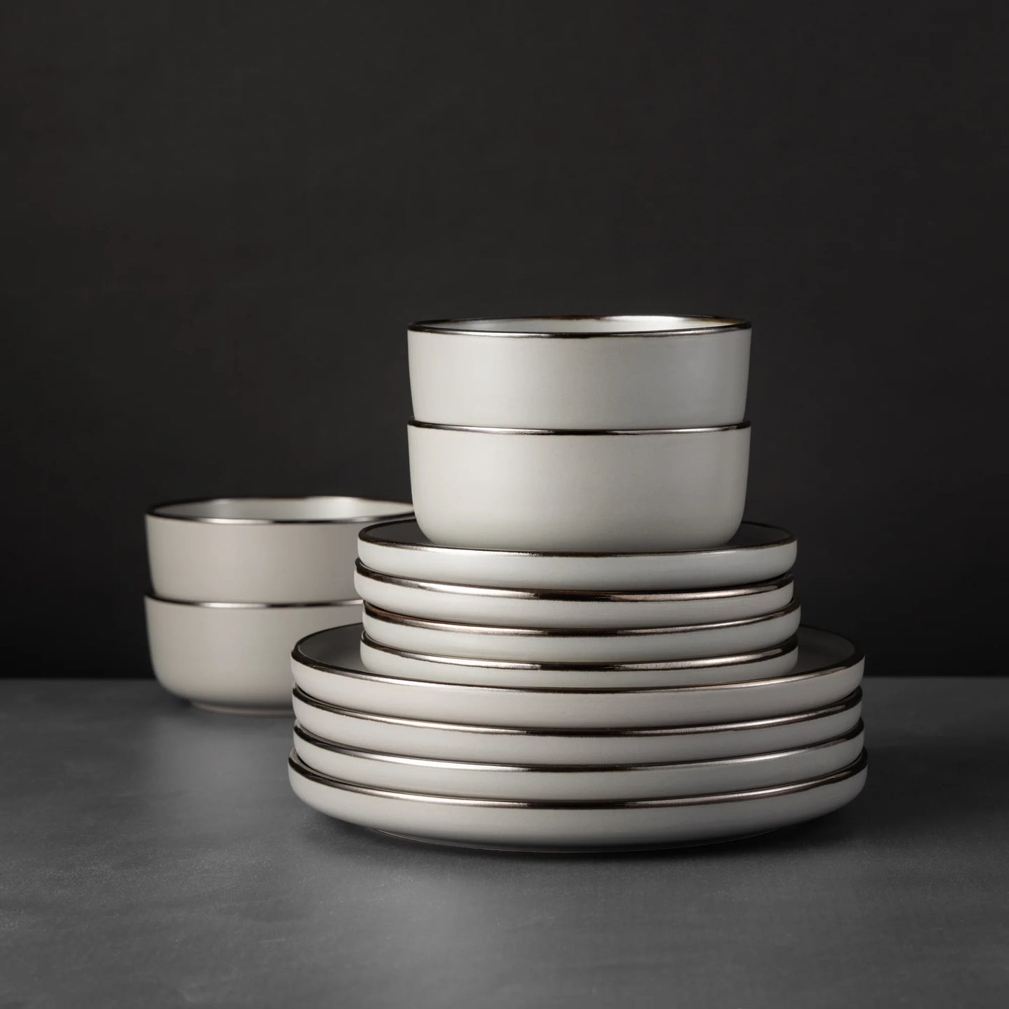 Ava 12-Piece Ceramic Dinnerware Set Gray