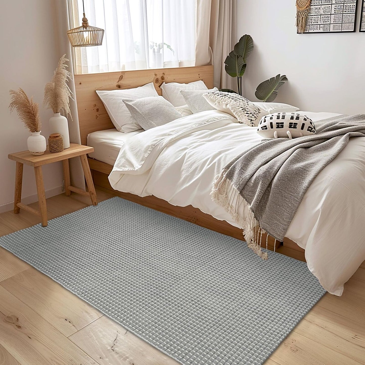 Natural Cotton Woven Area Rug for Entryway 3X5 Washable Boho Reversible Rugs ...