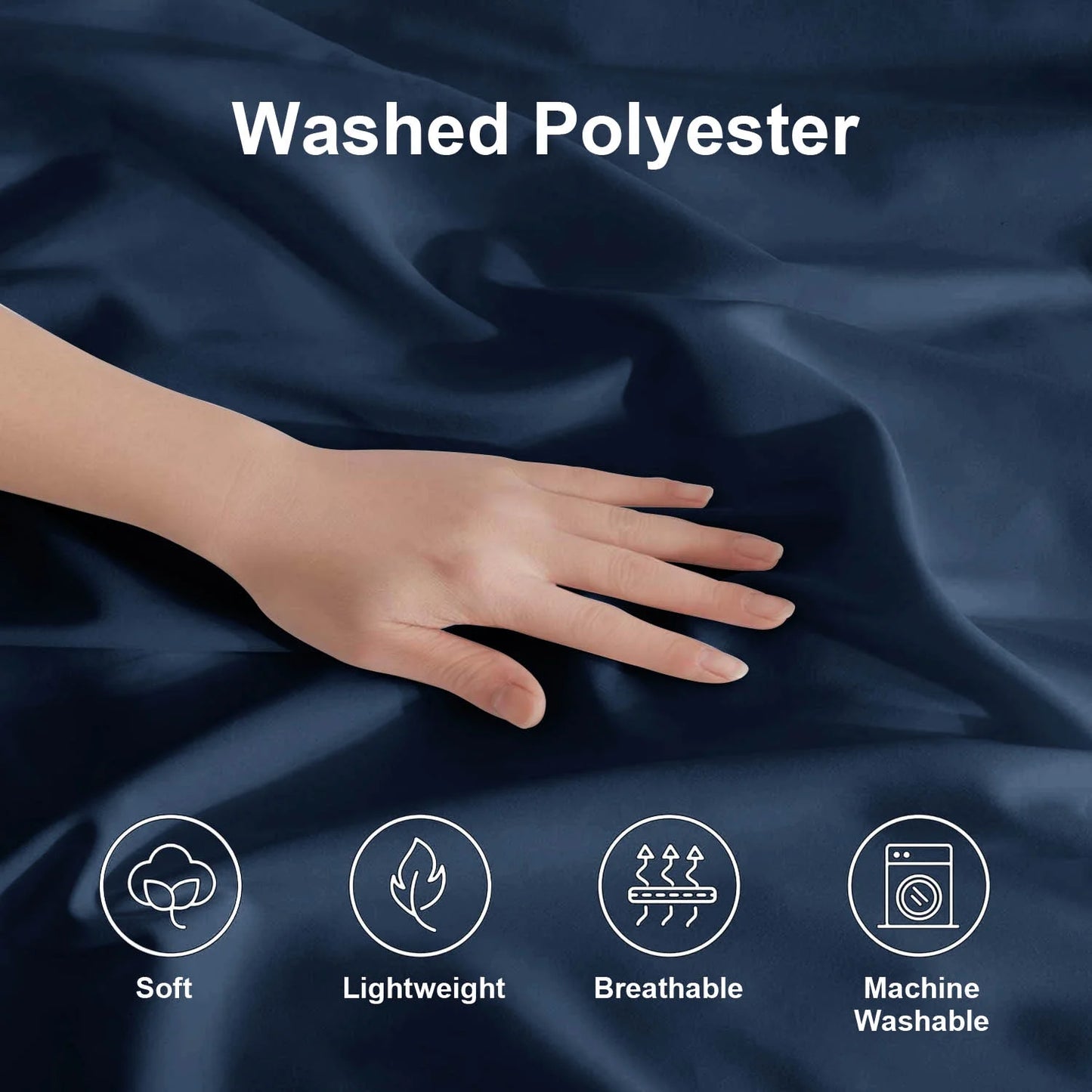 Duvet Cover Set Soft Washed Microfiber Duvet Cover 3 Pieces King Navy Blue