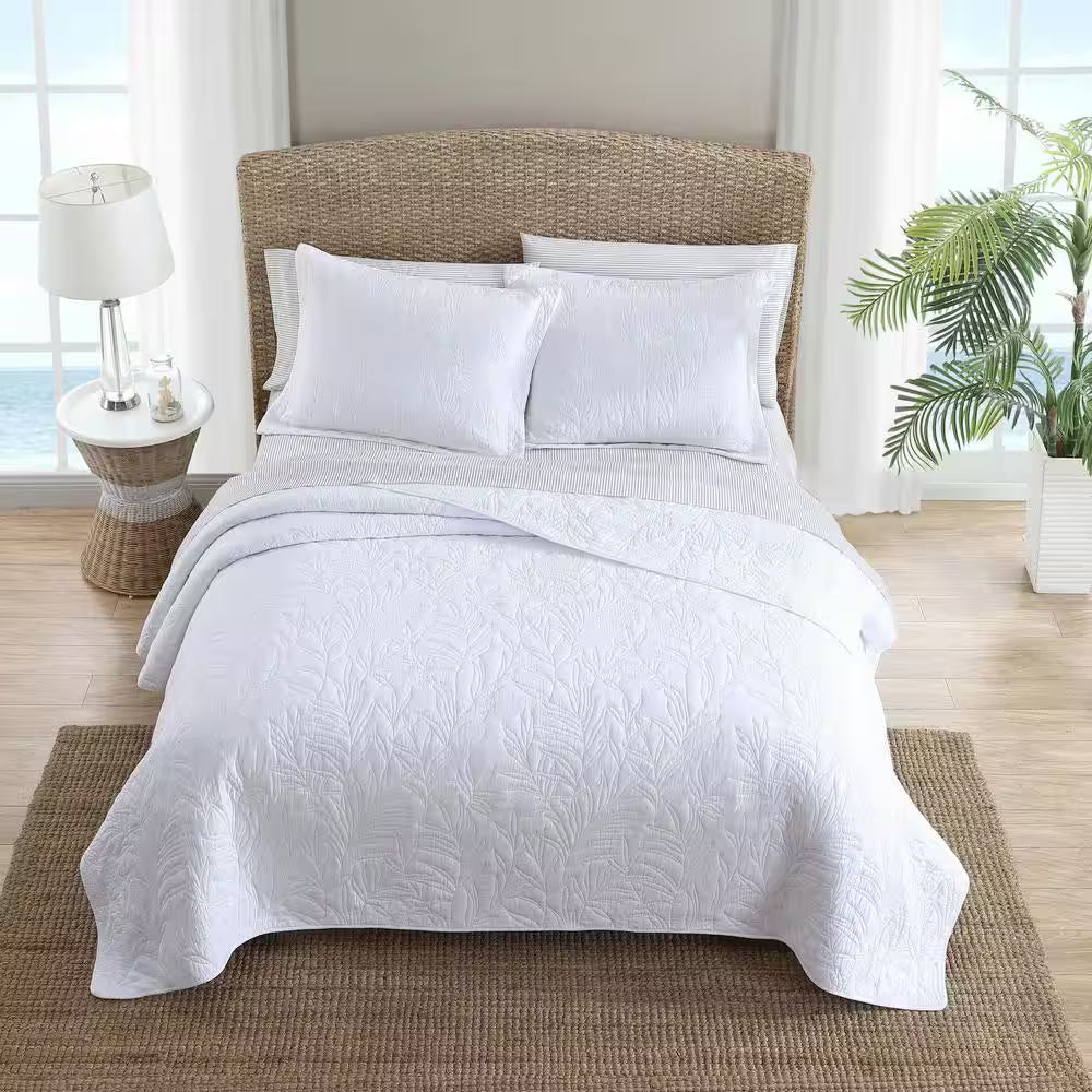 Solid Costa Sera Stitch 1-Piece White Solid Cotton Twin Quilt