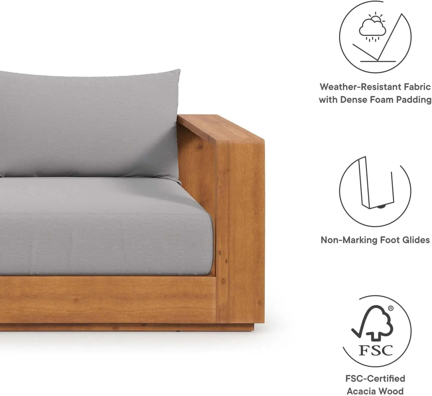 Tahoe Acacia Wood Outdoor Patio Loveseat in Natural Light Gray with Weather-Resistant Cushions - Ideal as a Patio Couch
