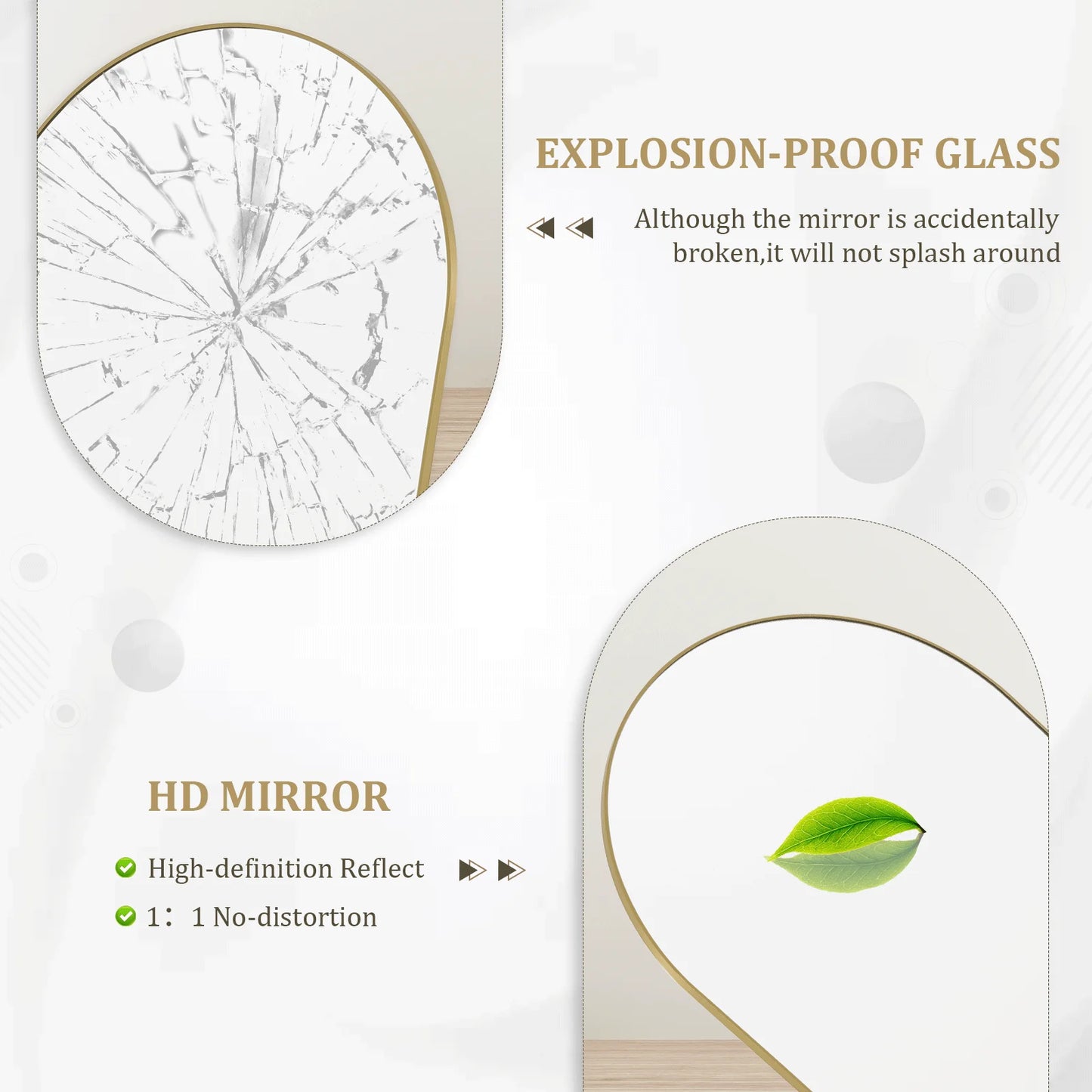 Arched Full Length Floor Mirror 64"X21.1" Full Body Standing Mirror,Gold