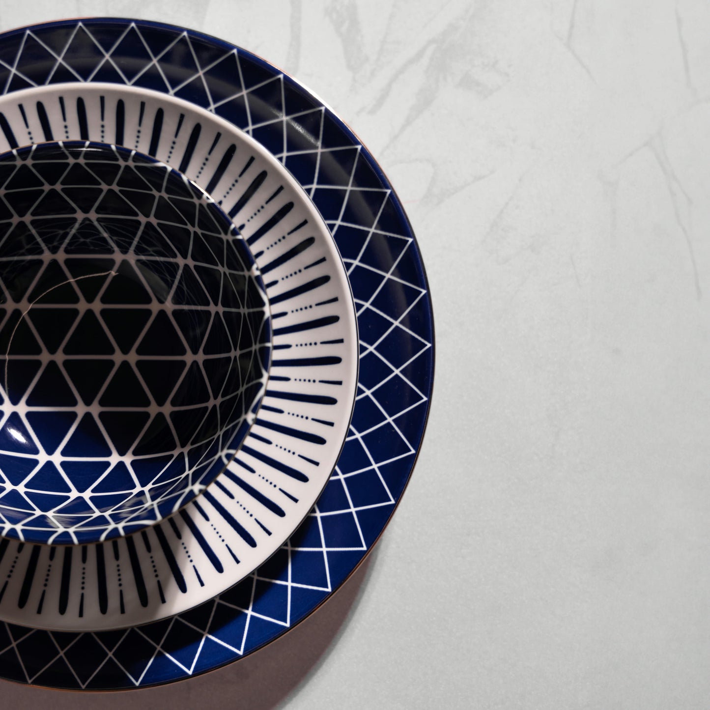 Blue and White Calypso 12-Piece Ceramic Dinnerware Set
