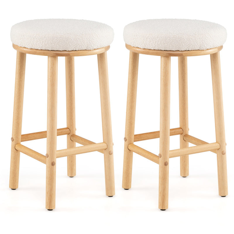 27" Bar Stools Set of 2 Upholstered Barstools with Boucle Fabric Seats