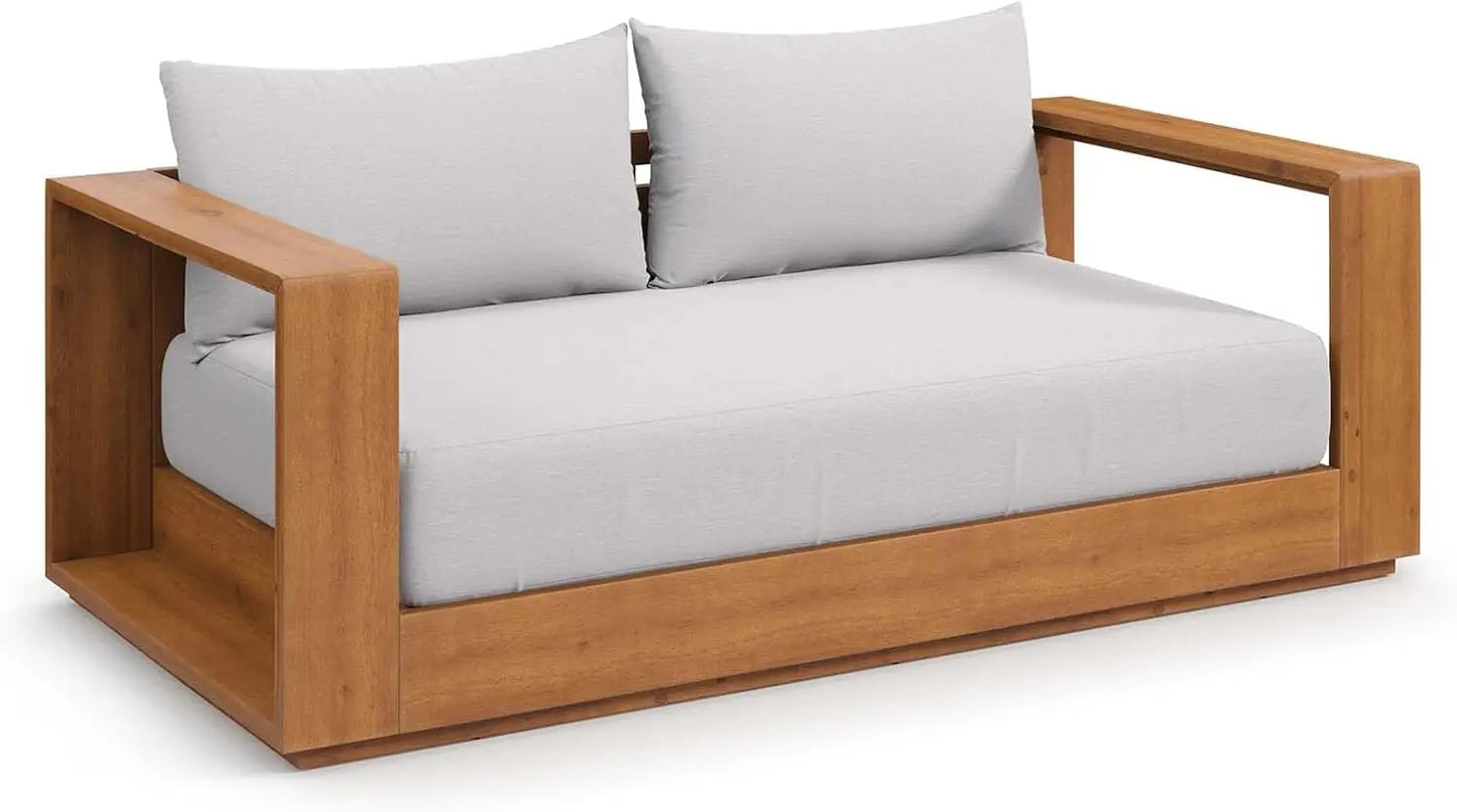Tahoe Acacia Wood Outdoor Patio Loveseat in Natural Light Gray with Weather-Resistant Cushions - Ideal as a Patio Couch
