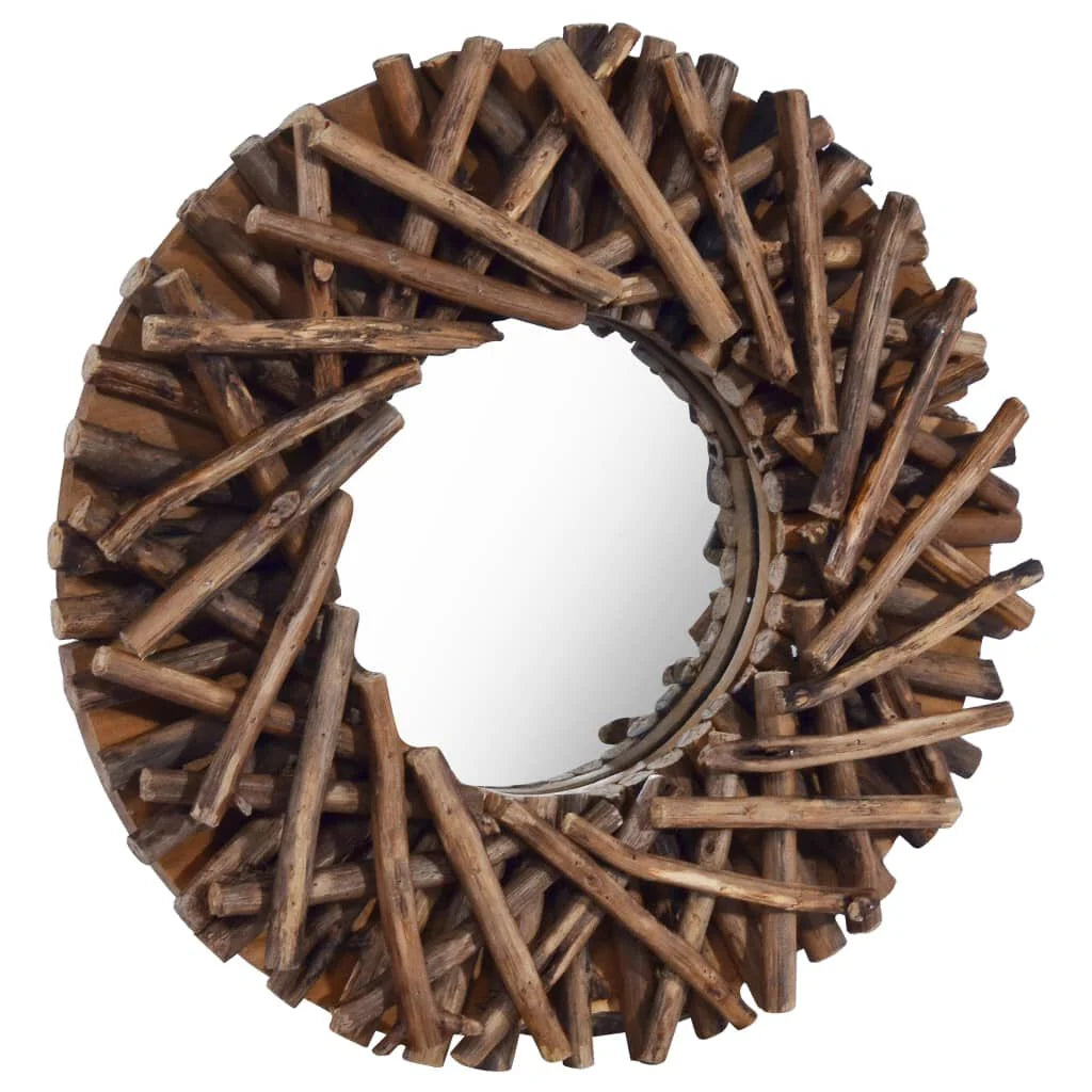 Mirror Natural Wood Solid Teak Wood and Glass Medium