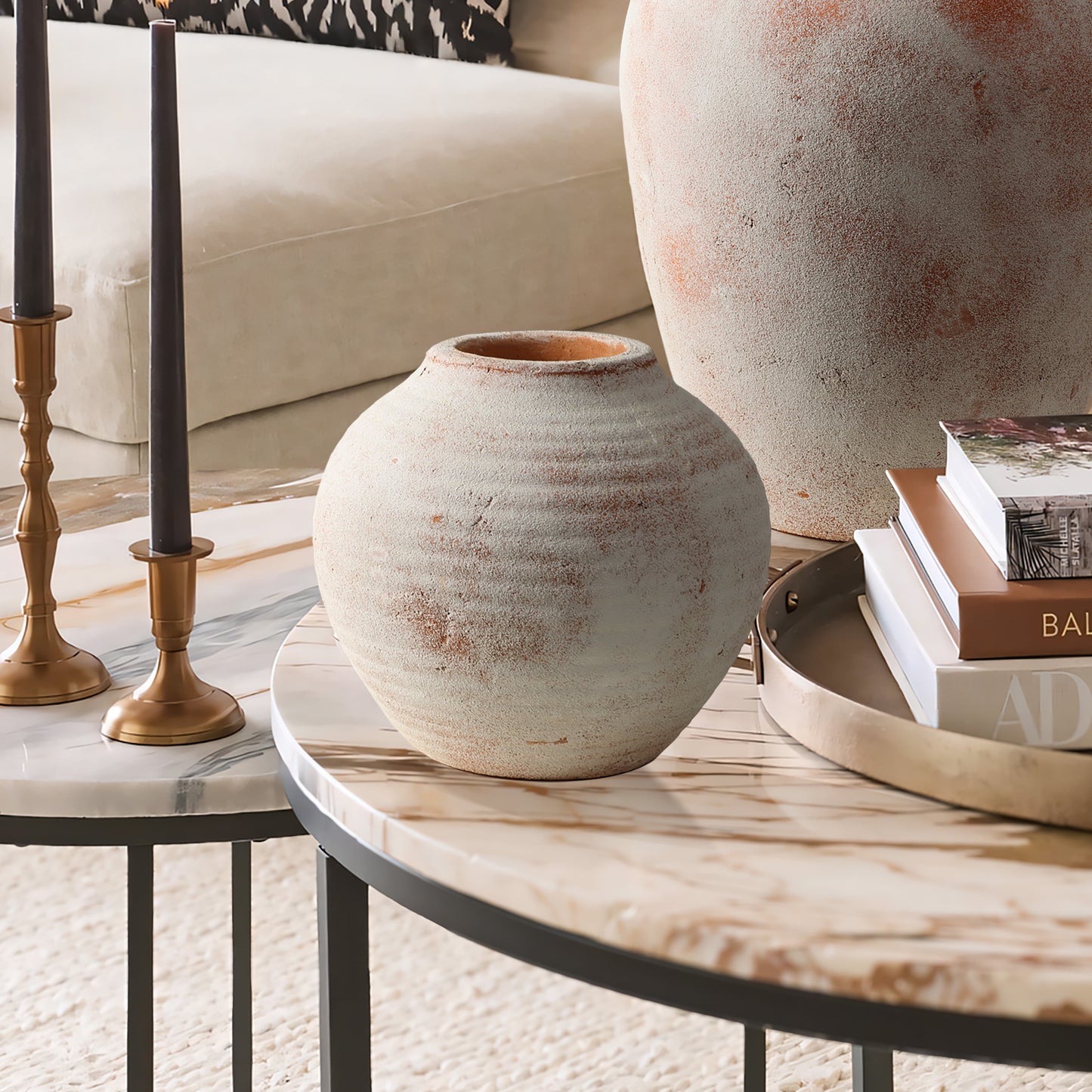 Marble Brown and White 7.5-Inch Tall Terracotta Vase