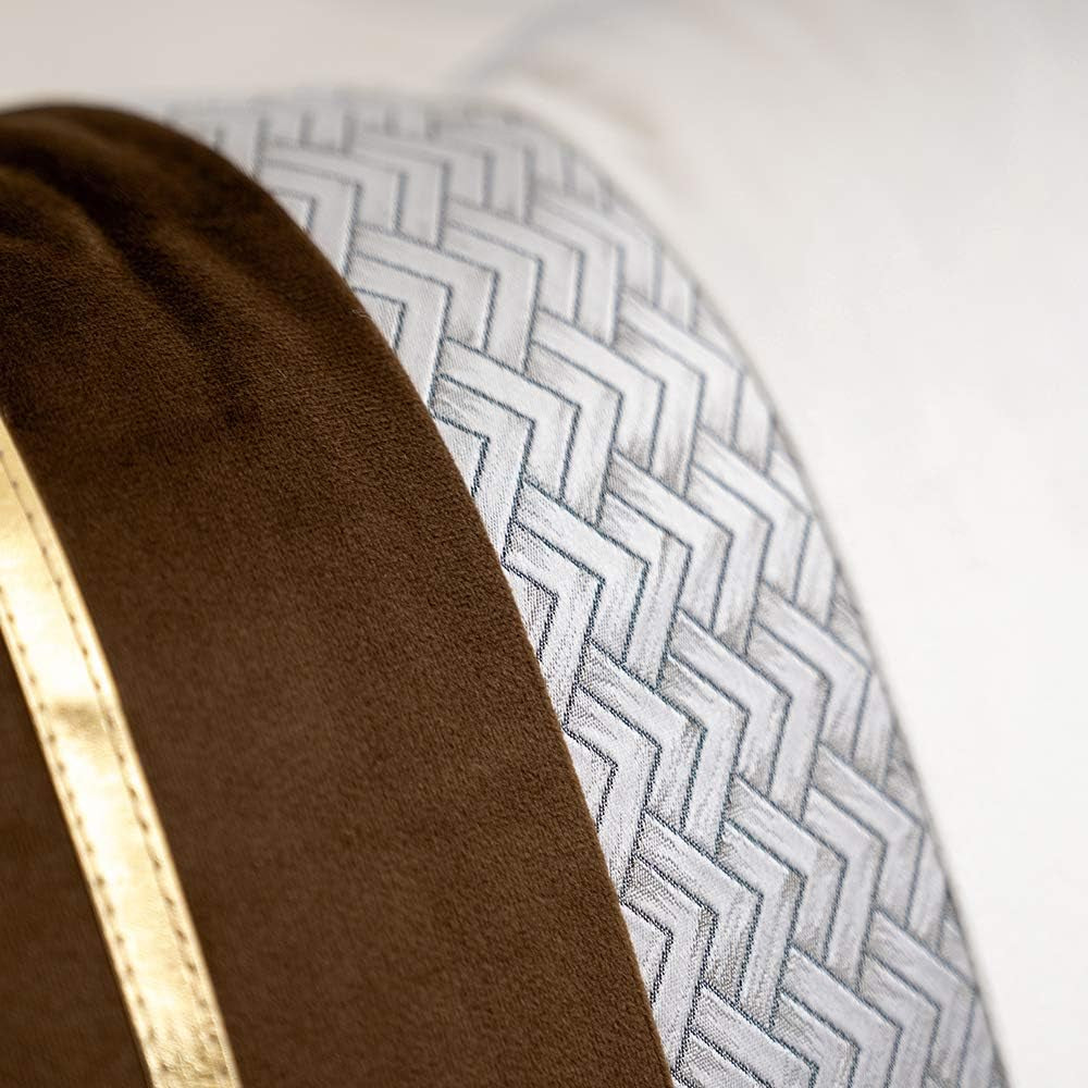 Coffee Brown Patchwork Velvet Lumbar Pillow Cover with Gold Striped Leather Cushion Case Modern Luxury Pillowcase for Sofa Couch Bedroom Living Room Home Decor,12"X20"