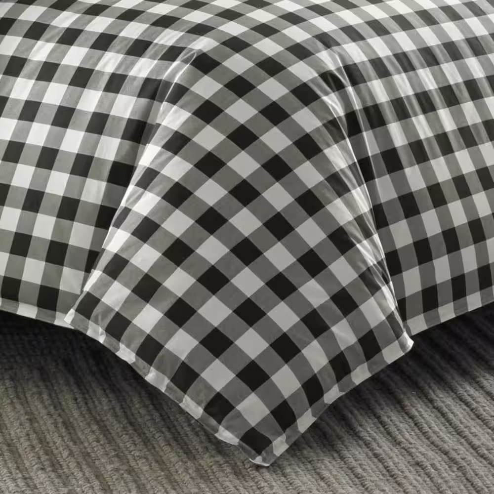 Mountain Plaid 3-Piece Black Cotton Full/Queen Duvet Cover Set