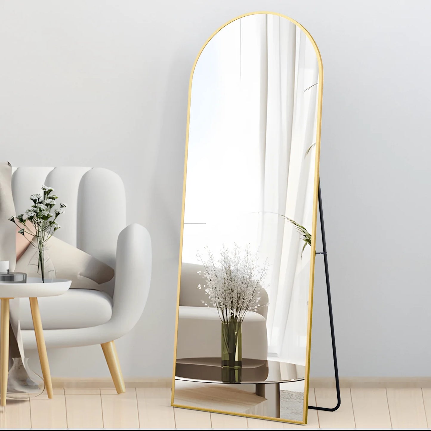 Full Length Mirror 64"X21" Arch Floor Mirror with Stand Arched Mirror Full Body Mirror Gold Standing Hanging or Leaning against Wall for Bedroom Entry