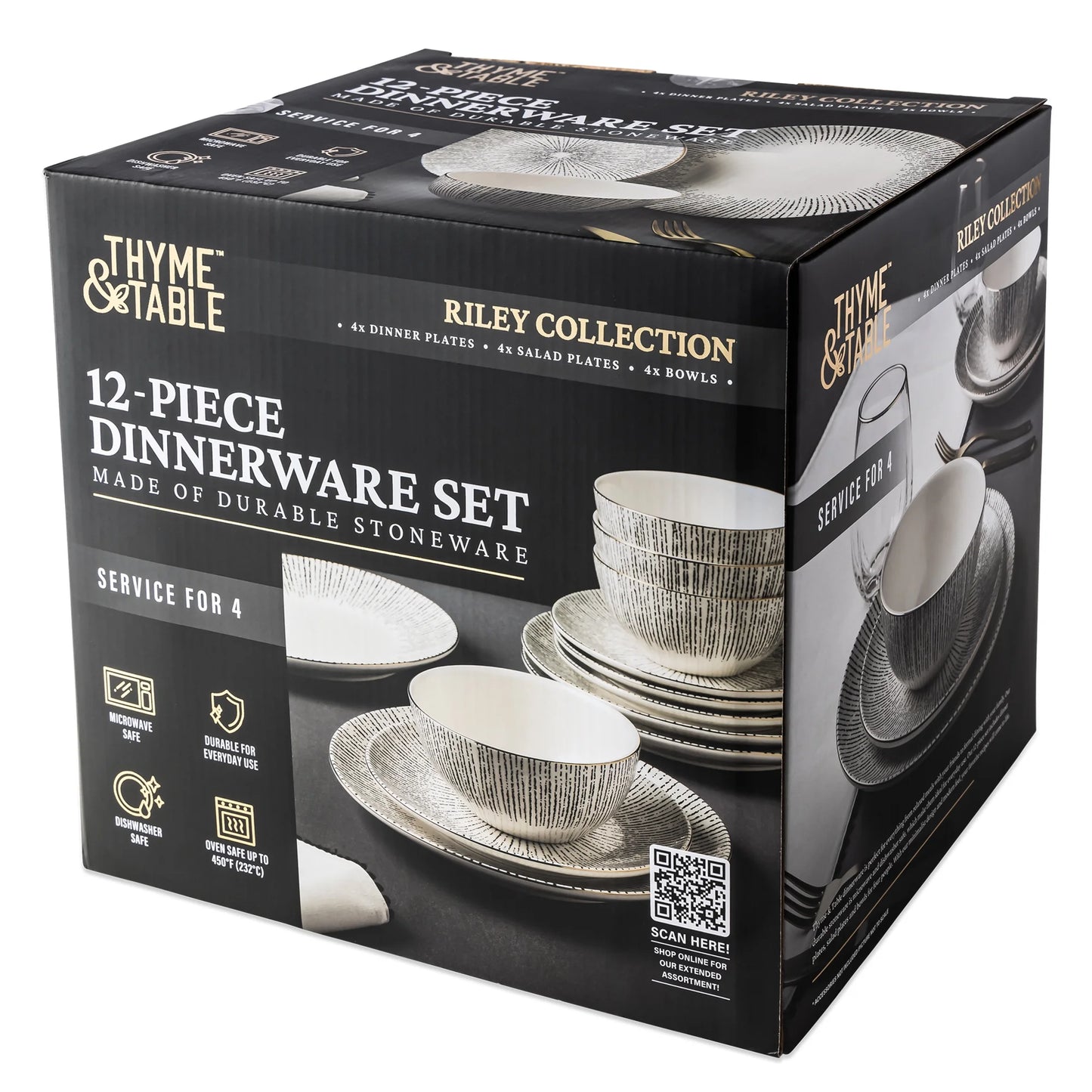 Riley 12-Piece Ceramic Dinnerware Set