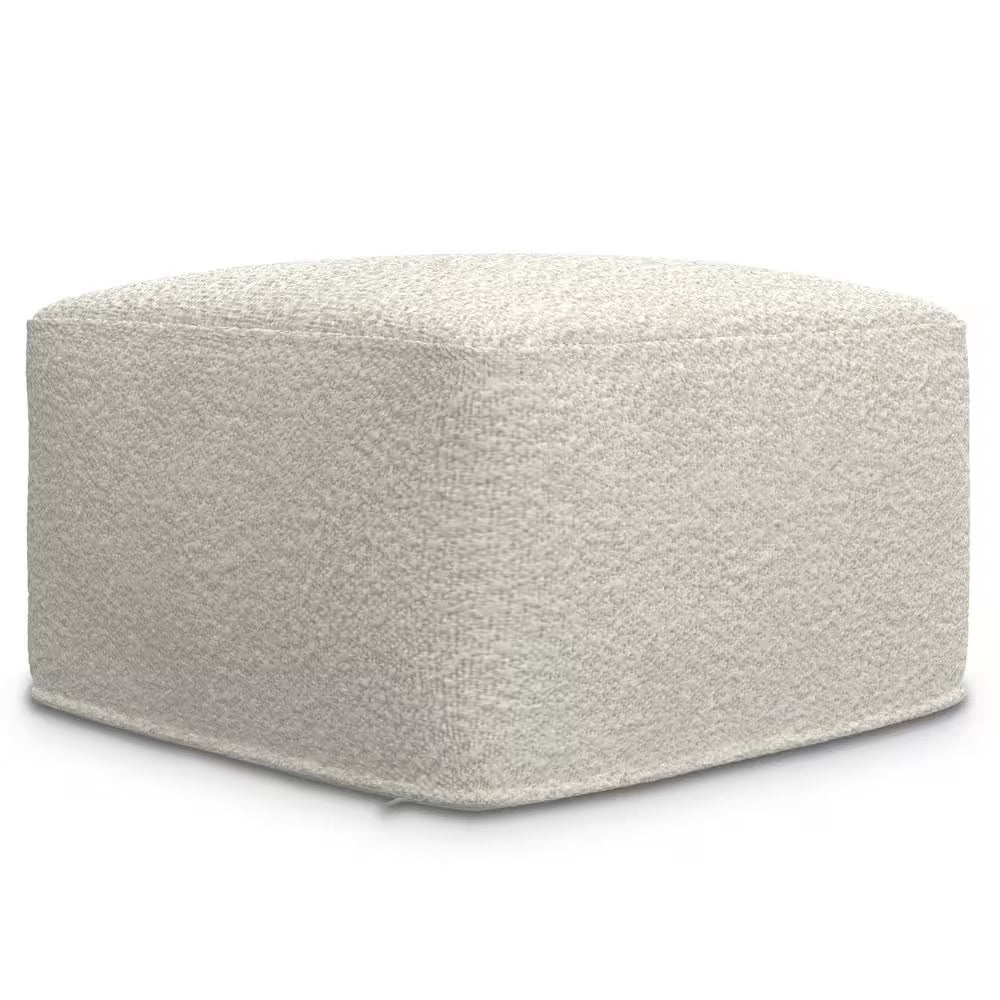 Chantal Contemporary Square Pouf in Ivory Boucle