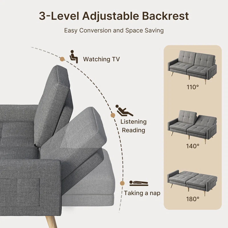 Nazeer 70.9" Futon Loveseat Sofa, Reclining Linen Sofa Bed