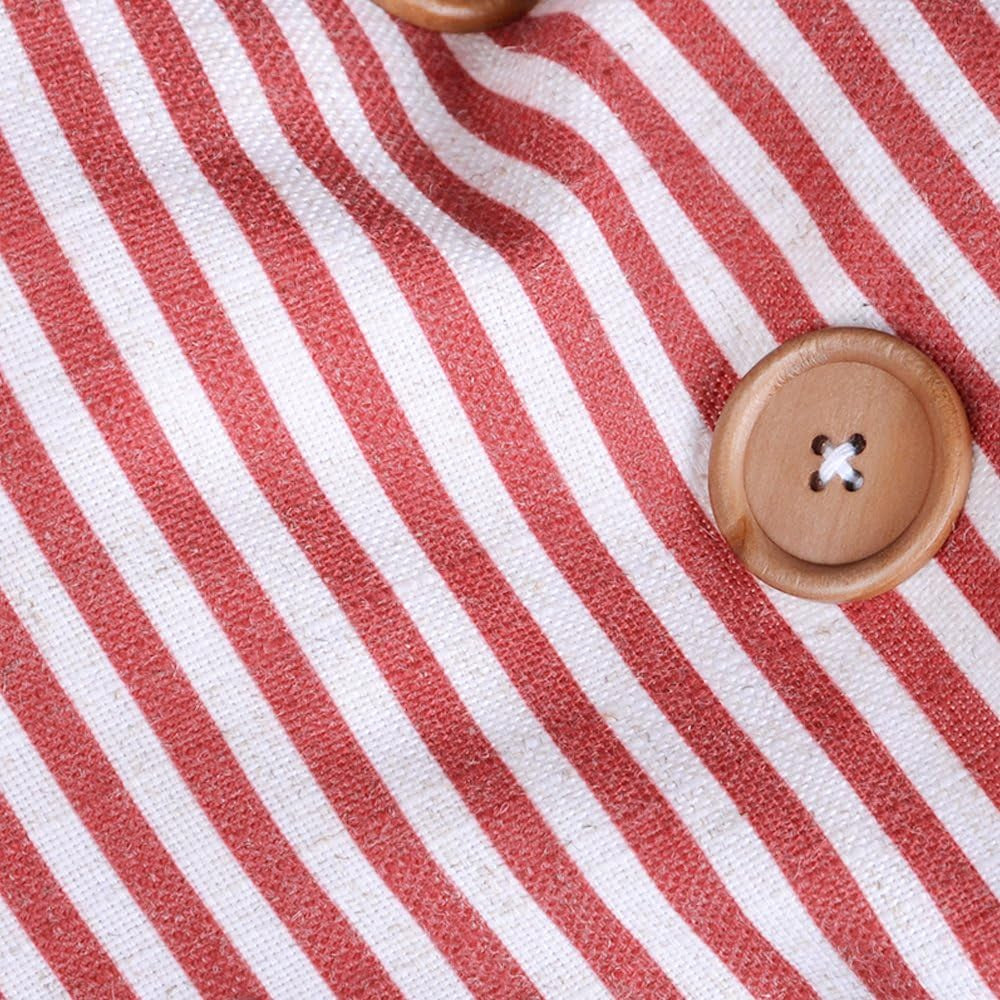 Red Stripes Buttons Linen Decorative Accent Throw Pillow Cases Cushions Covers for Sofa Couch Bed 16 X 20 Inches