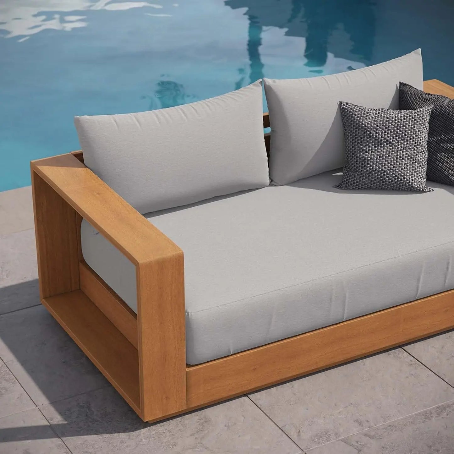 Tahoe Acacia Wood Outdoor Patio Loveseat in Natural Light Gray with Weather-Resistant Cushions - Ideal as a Patio Couch