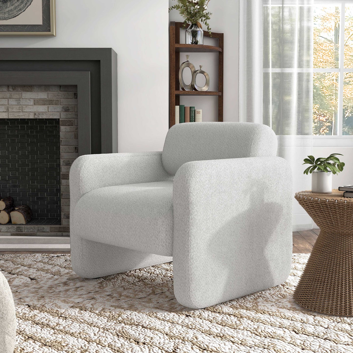 Prie Modern Boucle Fabric Indoor Armchairs & Accent Chairs, White