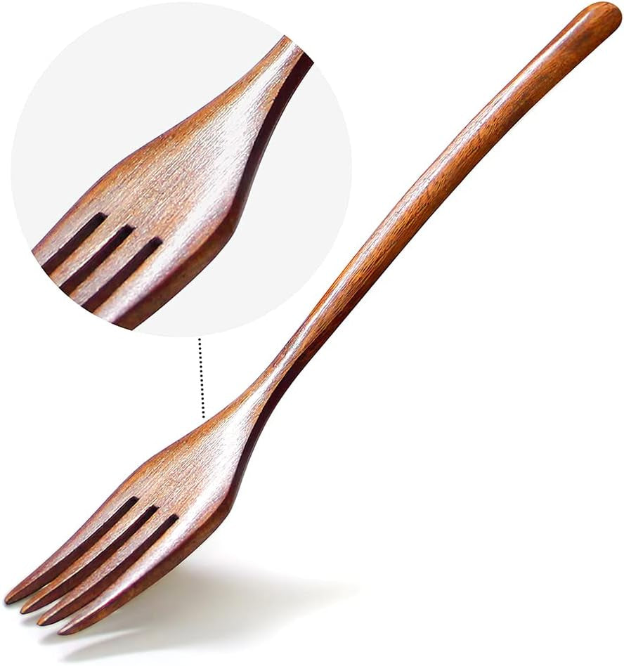 Forks,Wooden Forks, 6 Pieces Eco-Friendly Japanese Wood Salad Dinner Forks Wooden Forks Set Reusable Handmade Natural Wood Flatware Set for Cooking Stirring Eating