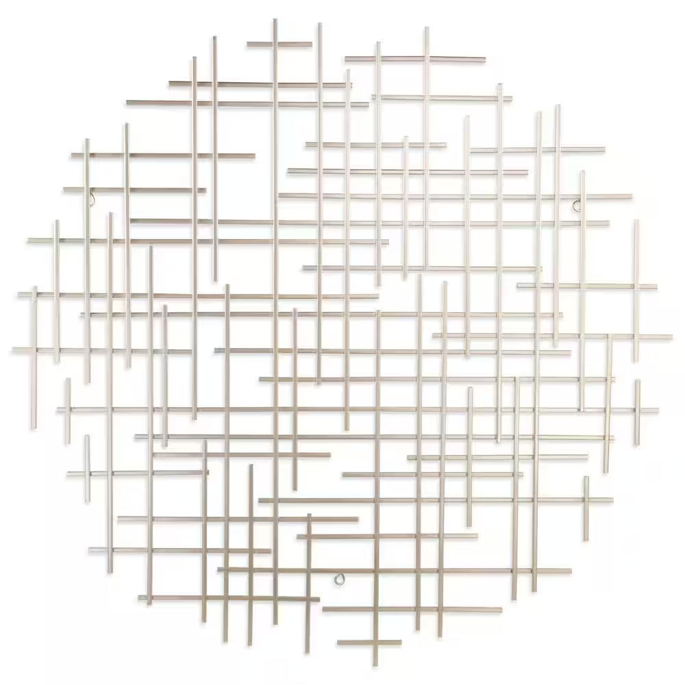 38 In. X 36.75 In. Silver Silver Metal Abstract Lines round Hanging Dimensional Wall Art 1-Piece
