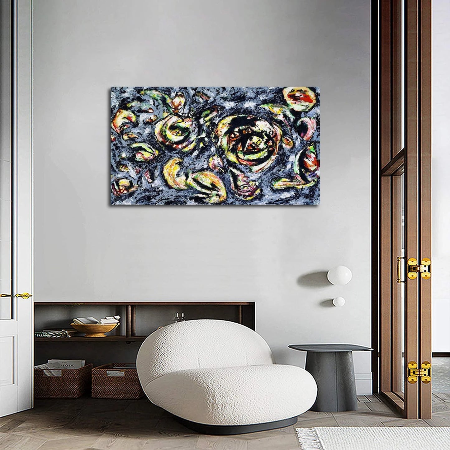 Jackson Pollock Painting Abstract Wall Art Ocean Grayness Framed Canvas Art for Bedroom Livingroom Office