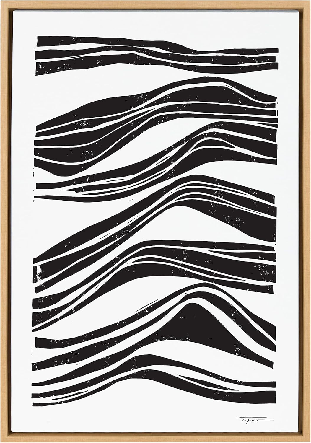 Sylvie Ocean Abstract Waves Framed Canvas Wall Art by Statement Goods, 23X33 Natural, Modern Minimalist Black Line Art Wall Décor