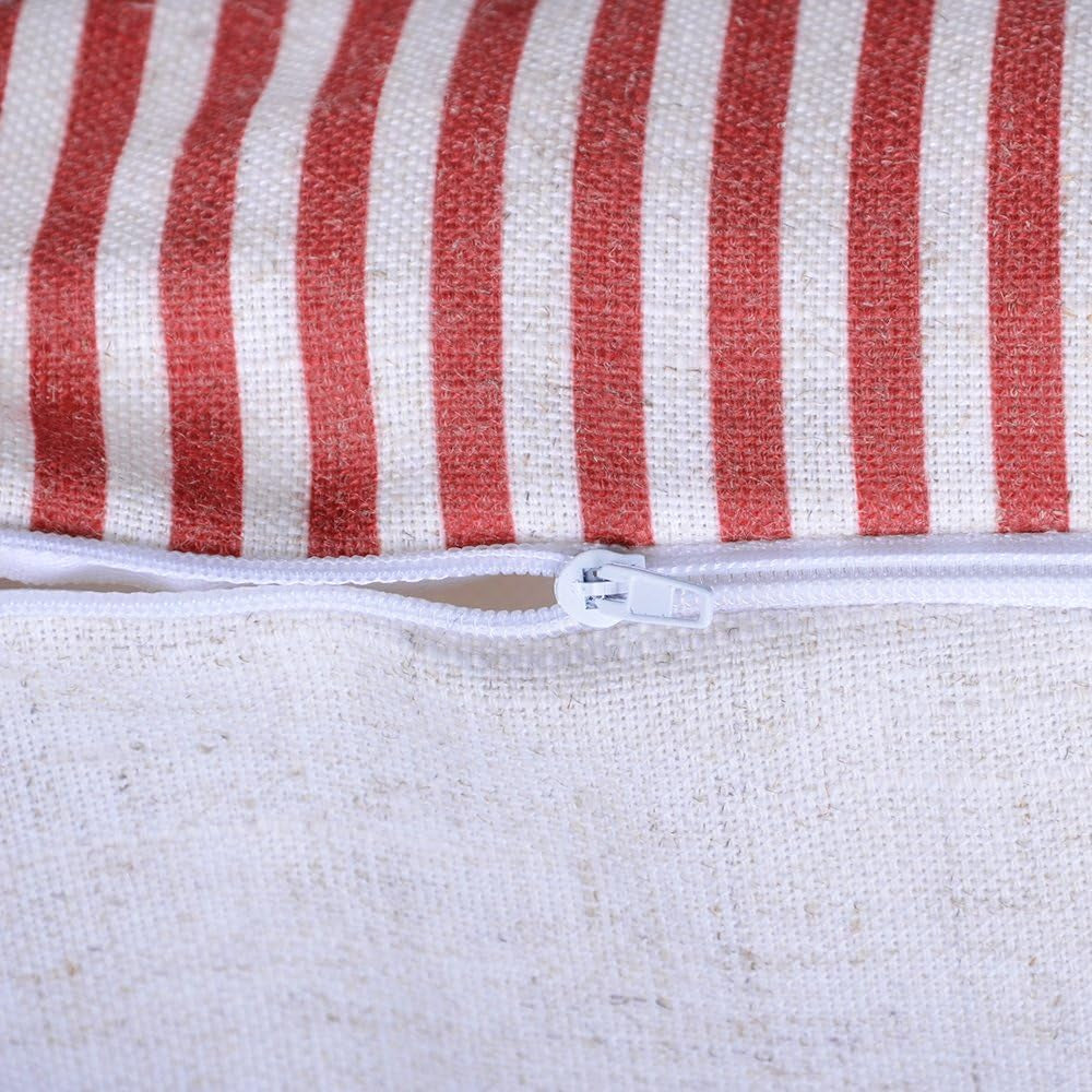 Red Stripes Buttons Linen Decorative Accent Throw Pillow Cases Cushions Covers for Sofa Couch Bed 16 X 20 Inches