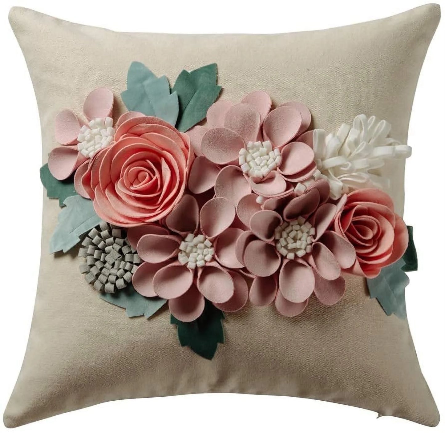 3D Decorative Solid Cotton Suede Pink Flower Throw Pillow Covers Accent Pillow Case 18X18Inch
