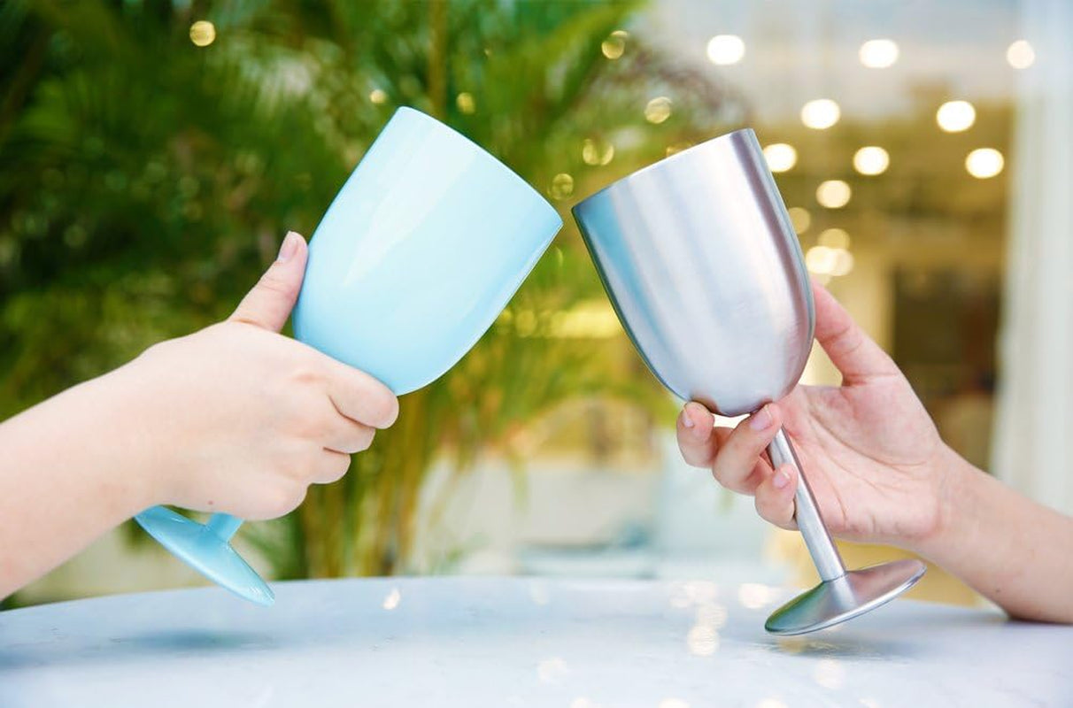 Stainless Steel Wine Glasses(2 Pack).Double Walled Vacuum Insulated Wine Tumbler Cups with Lid and Straw.Friendship,Christmas,Birthday Gifts for Women Men Friends Dad Mom(10Oz Stainless Steel)