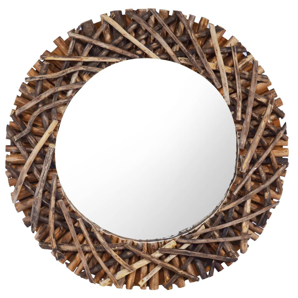 Mirror Natural Wood Solid Teak Wood and Glass Medium