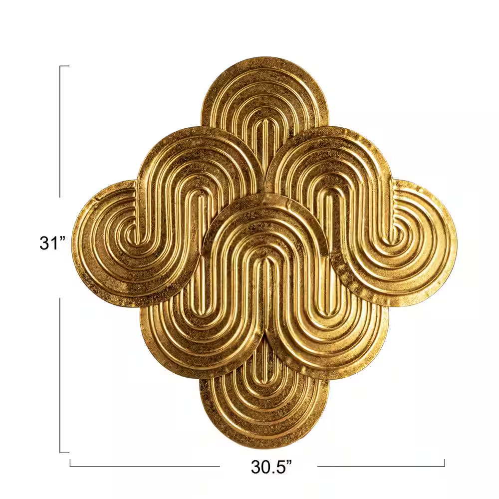 31.1 In. X 30.5 In. Gold Decorative Waves Wall Metal Work
