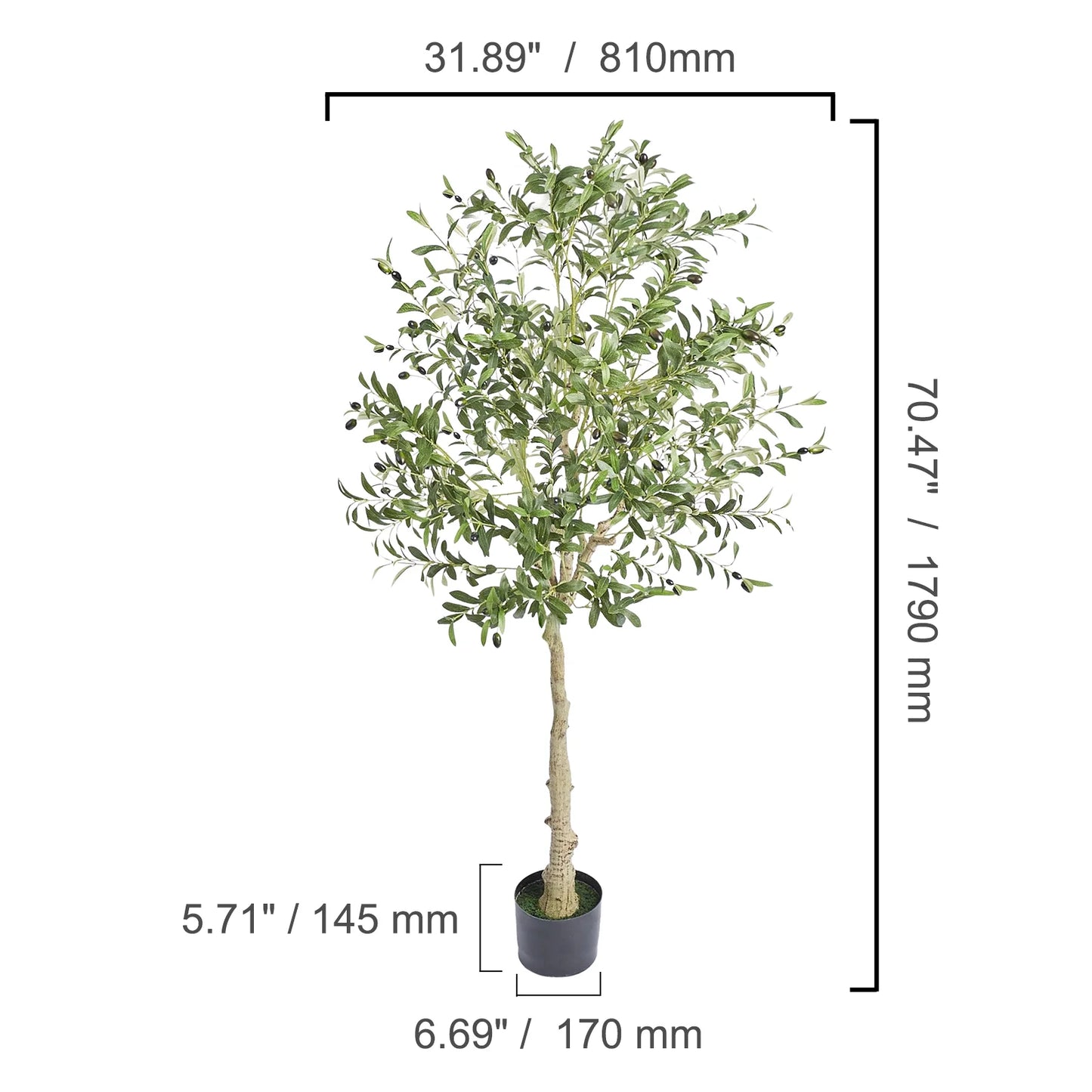 6Ft Olive Artificial Tree in Pot Greenery for Home Decor