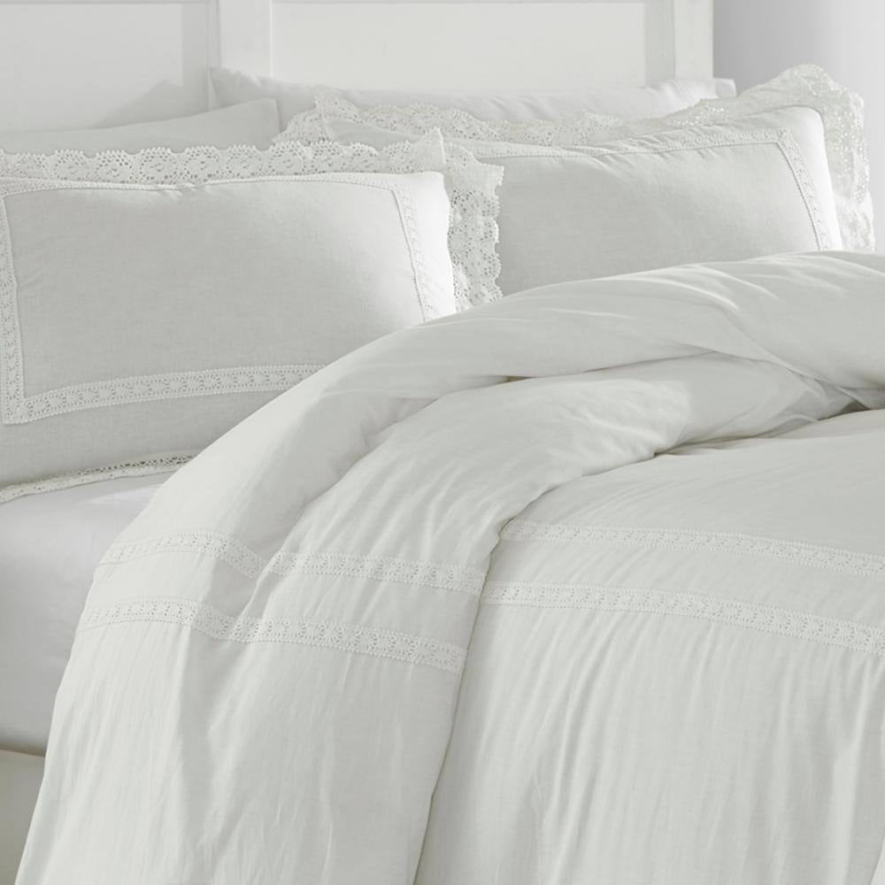 Annabella 3-Piece White Solid Cotton King Duvet Cover Set