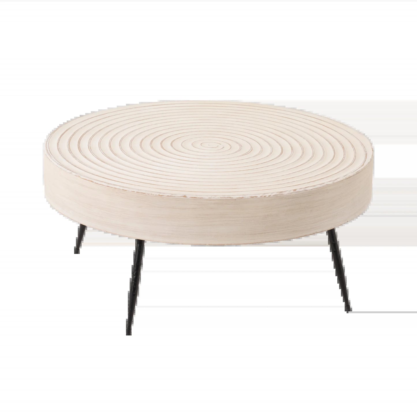 Rustic Handmade Ring Pattern MDF and Metal Coffee Table, White
