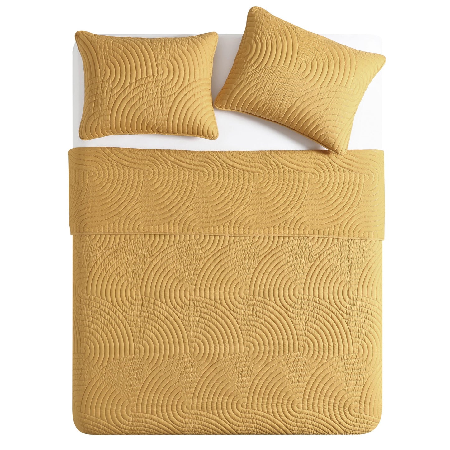Sands 3-Piece Gold Textured Curve Striped Pinsonic Quilt Set, King, Adult, Unisex