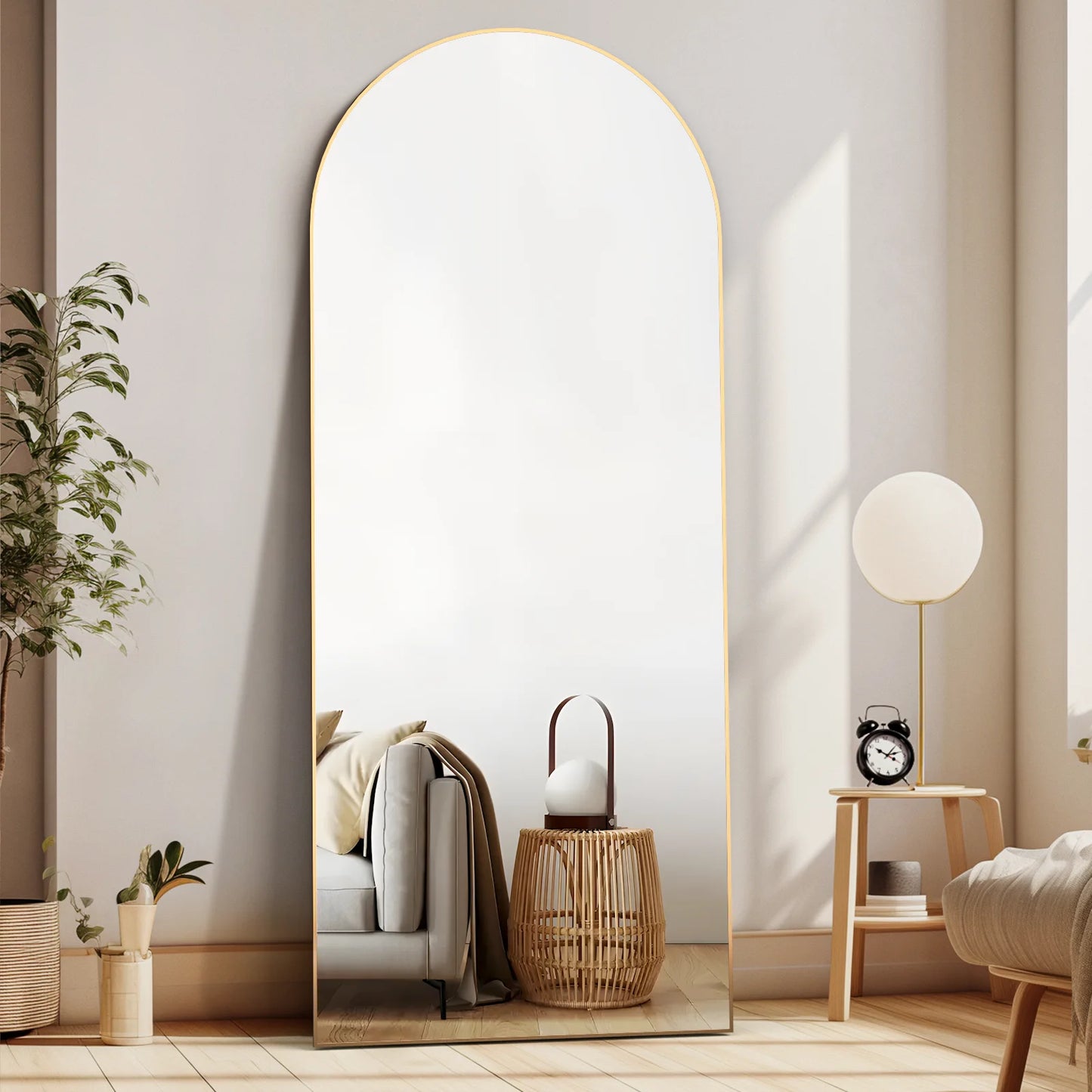 Arch Floor Mirror Arched Mirror Arched Full Length Mirror Wall 65"X24"Full Body Mirror Standing Gold