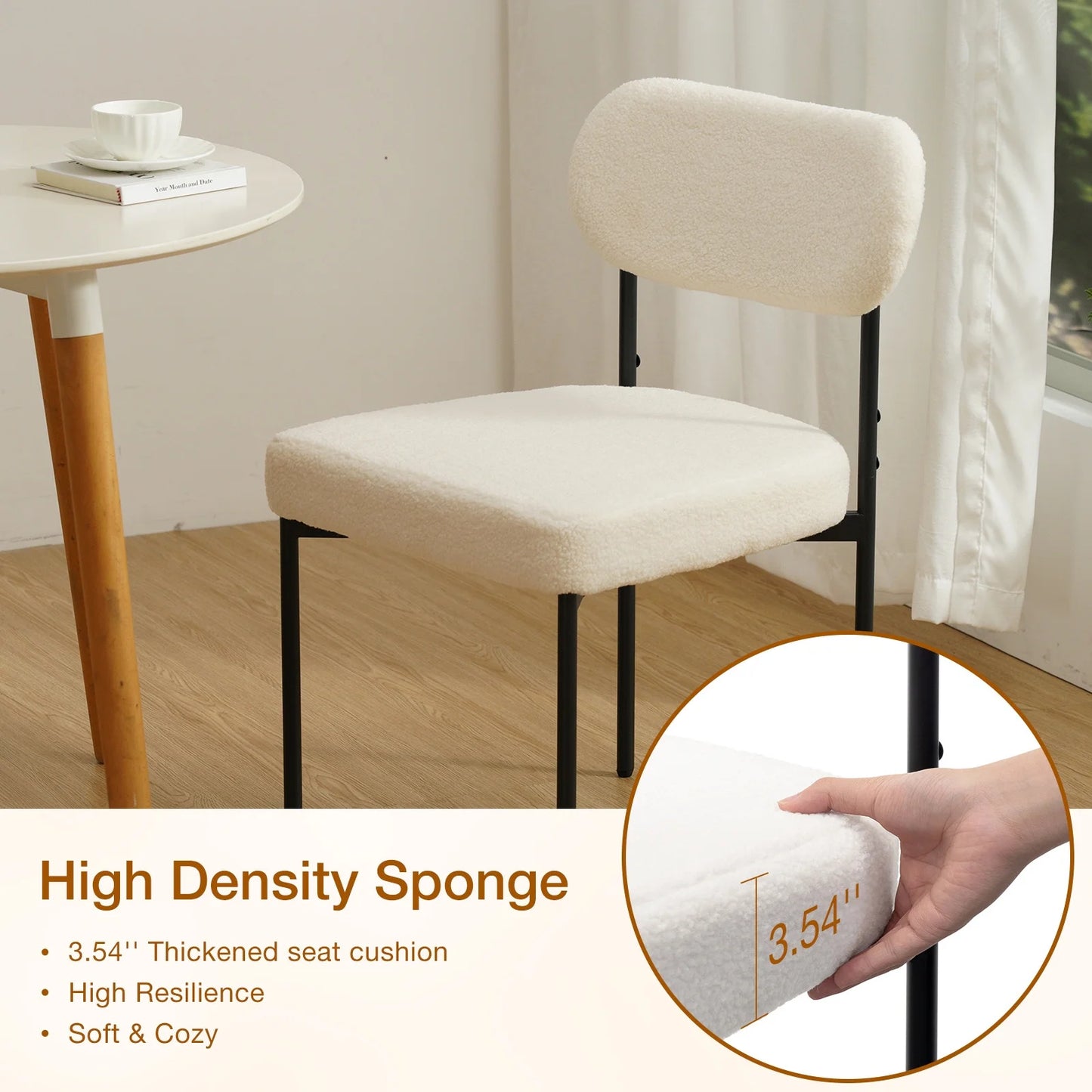 Boucle Dining Chairs Set of 4 Modern Upholstered Kitchen Dining Room Chairs with Backrest & Metal Legs Accent Side Chairs White for Dining Kitchen Living Room Bedroom