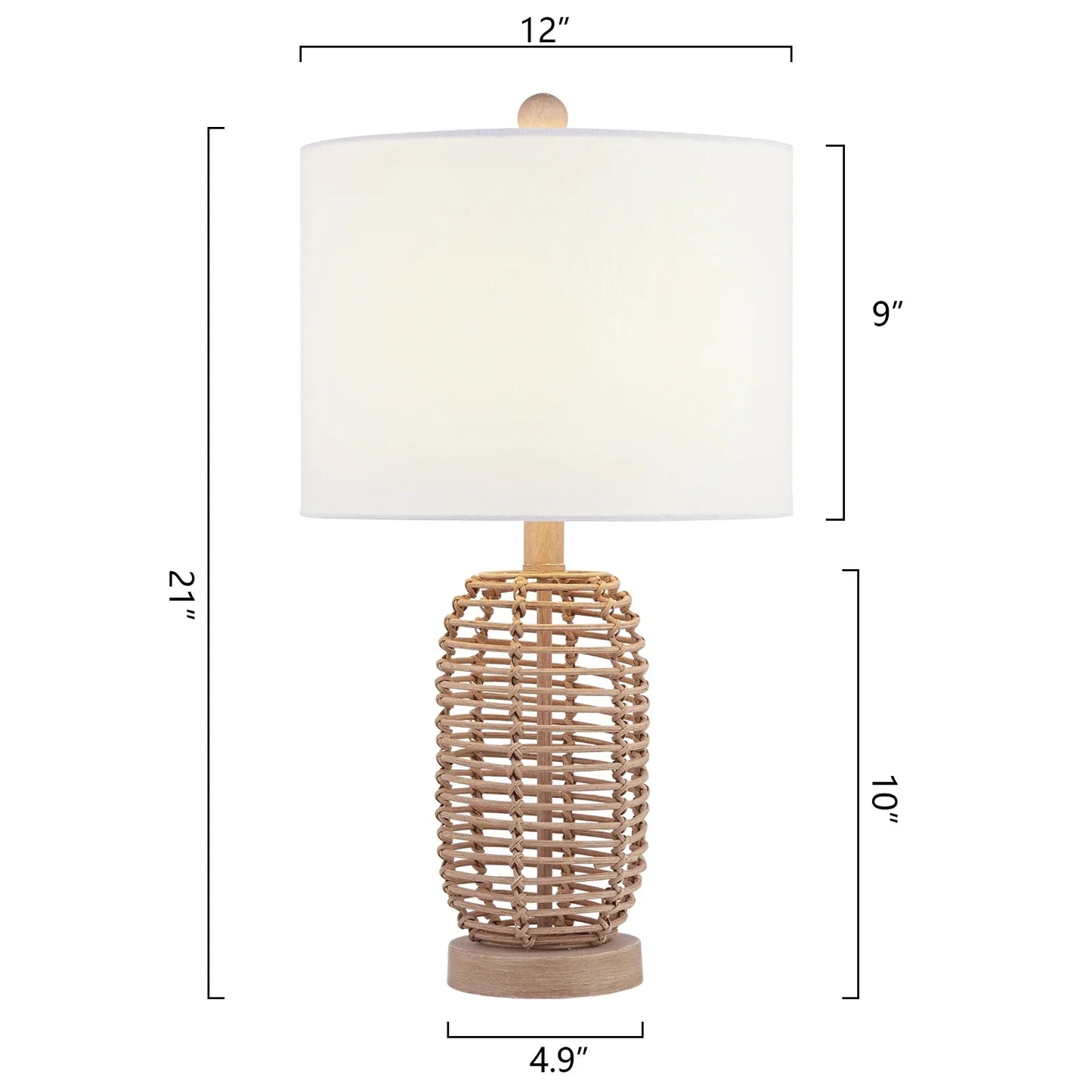 Natural Rattan Table Lamps Set of 2, Coastal Bedside Lamps 21'' Tall Brown Nightstand Lamps with White Fabric Shade for Bedroom, Living Room
