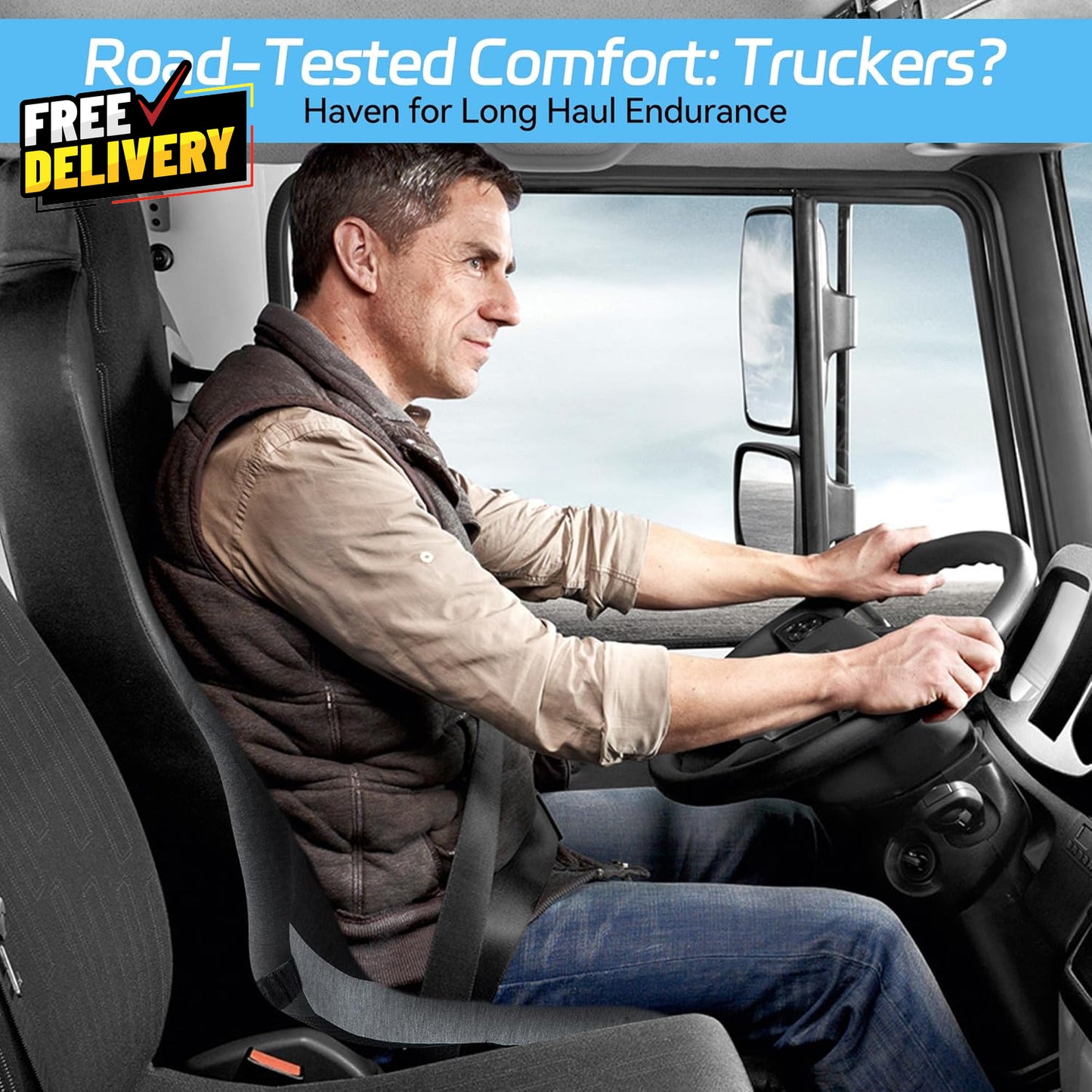Trucker Seat Cushions for Long Sitting Semi Truck Seat Cushion with Lumbar S....
