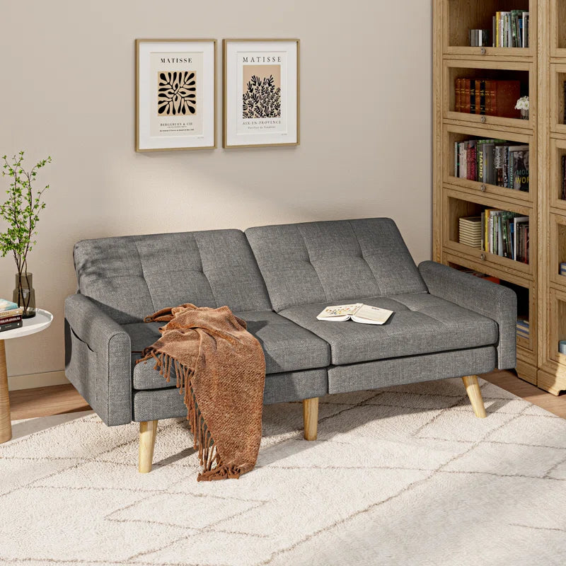 Nazeer 70.9" Futon Loveseat Sofa, Reclining Linen Sofa Bed
