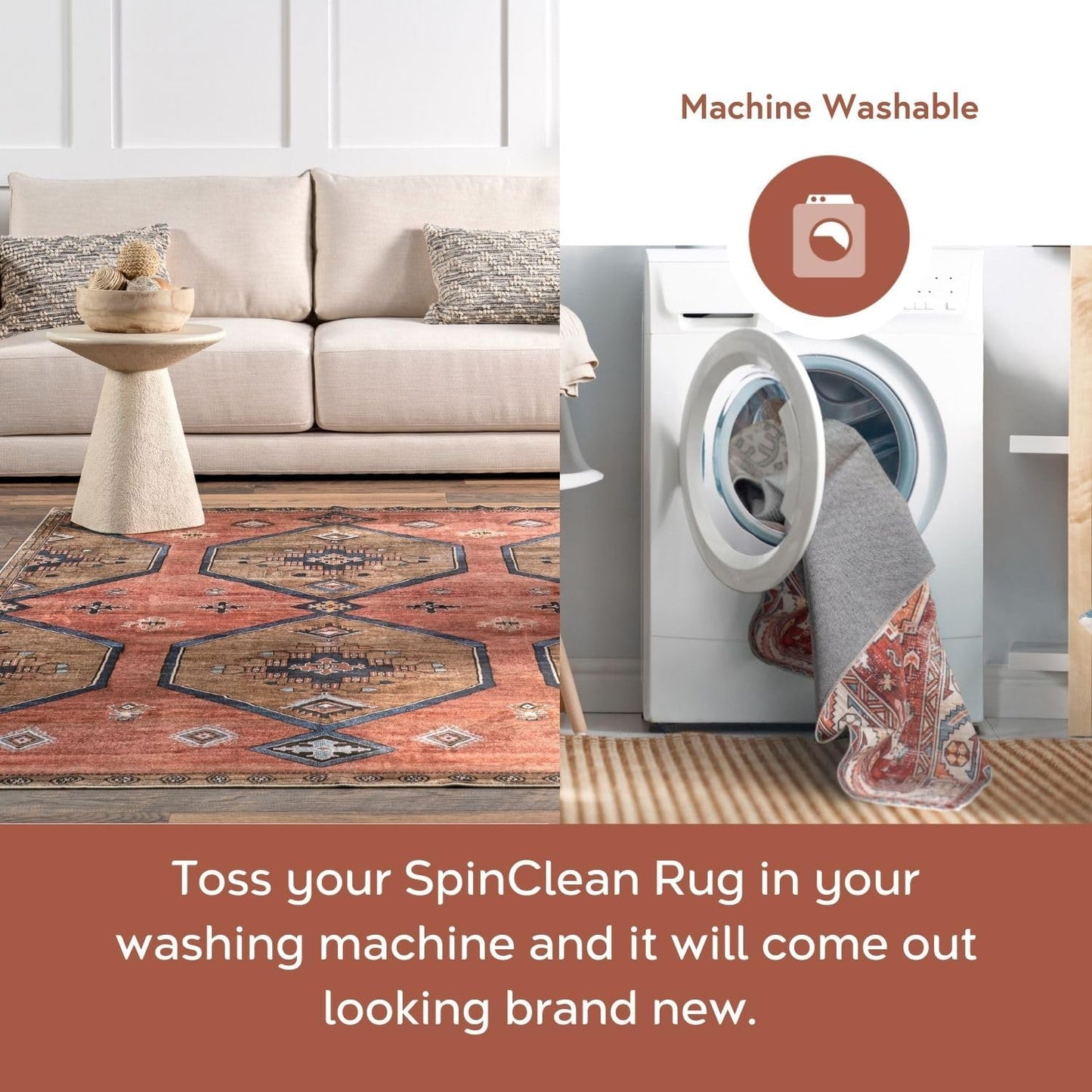 3' X 5' Spinclean Machine Washable Stain-Resistant Area Rug with Non Slip Backing, Low Profile for Living Room, Bedroom, and Dining Room, Lena Charcoal