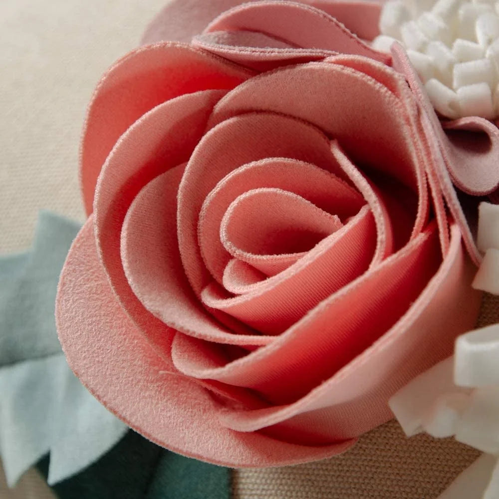 3D Decorative Solid Cotton Suede Pink Flower Throw Pillow Covers Accent Pillow Case 18X18Inch