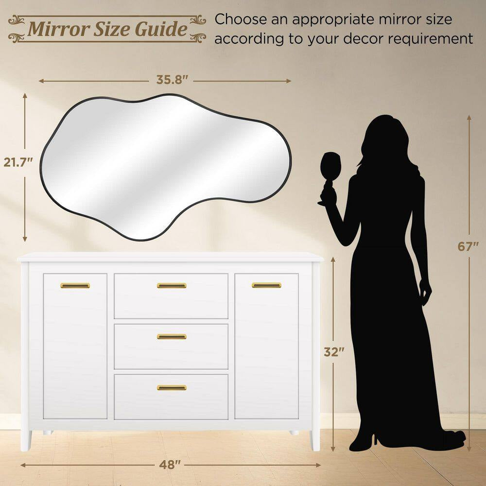 22 In. W X 36 In. H Irregular Black Aluminum Alloy Framed Asymmetrical Wall Mirror
