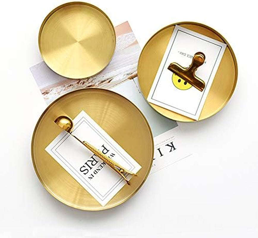 Round Gold Tray Stainless Steel Jewelry, Make Up, Candle Plate Decorative Tray (7 Inches)