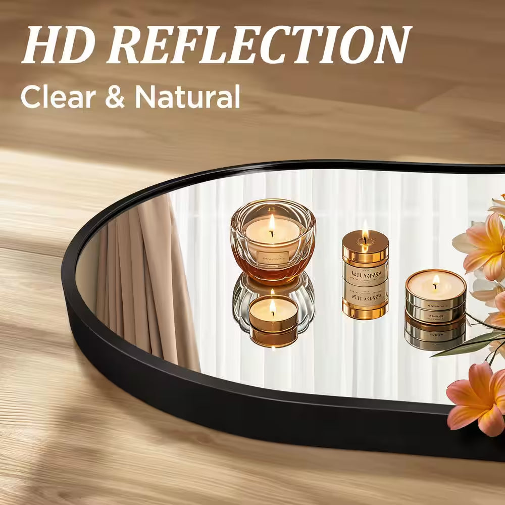 22 In. W X 36 In. H Irregular Black Aluminum Alloy Framed Asymmetrical Wall Mirror