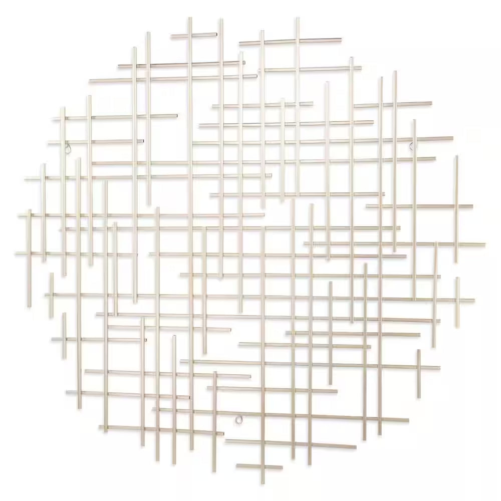 38 In. X 36.75 In. Silver Silver Metal Abstract Lines round Hanging Dimensional Wall Art 1-Piece