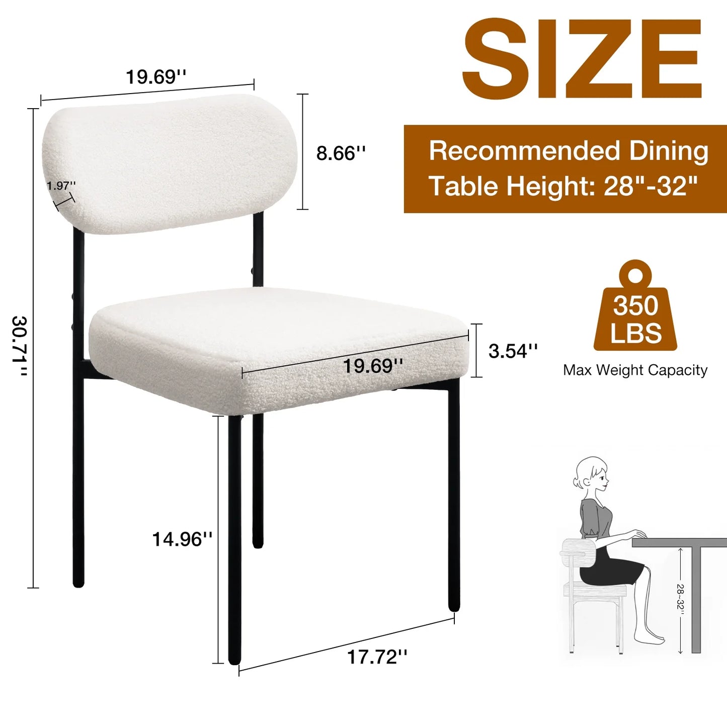 Boucle Dining Chairs Set of 4 Modern Upholstered Kitchen Dining Room Chairs with Backrest & Metal Legs Accent Side Chairs White for Dining Kitchen Living Room Bedroom