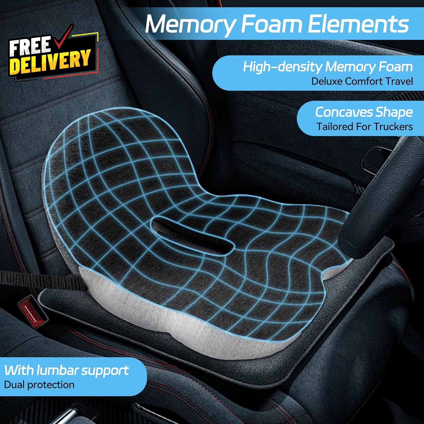 Trucker Seat Cushions for Long Sitting Semi Truck Seat Cushion with Lumbar S....