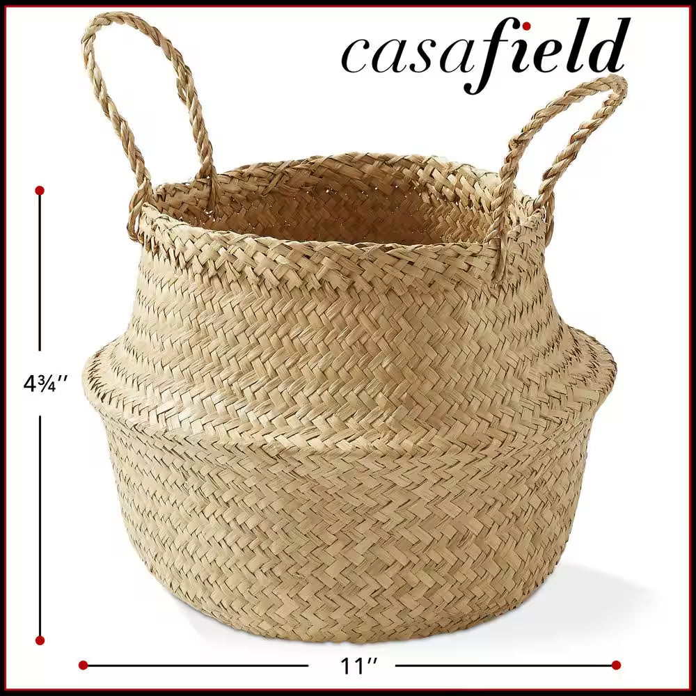 Brown Natural 11 In. X 4.75 In. Seagrass Decorative Basket Medium Storage Bin for Use as Planter for Plants and Trees