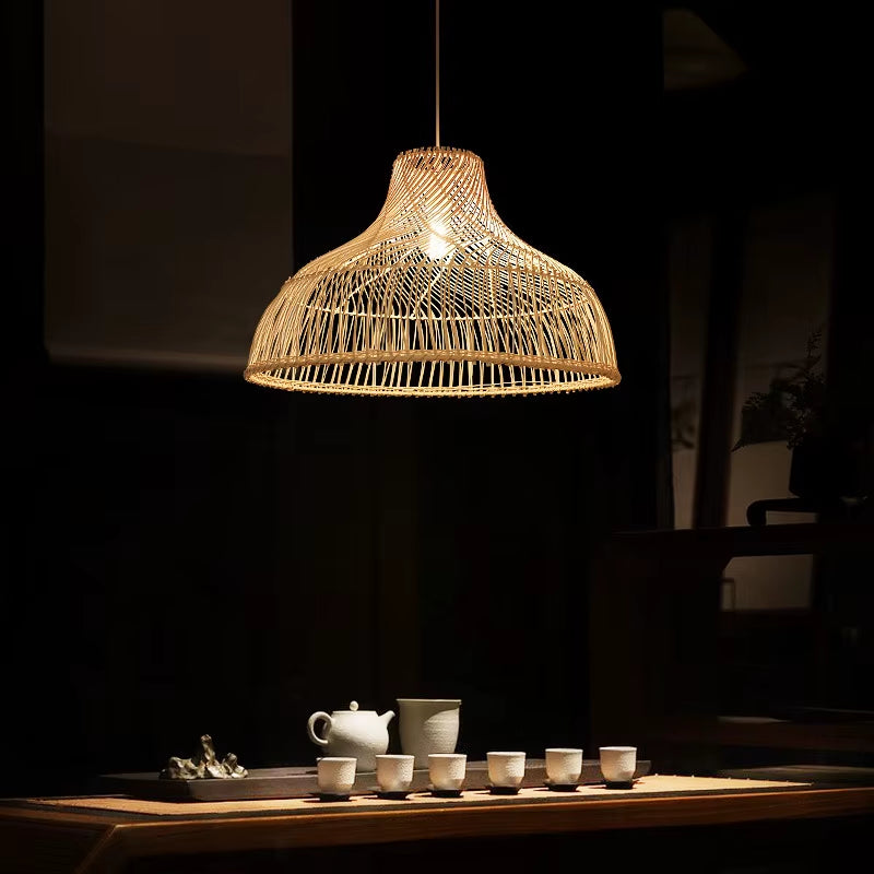 Japanese Rattan Chandelier Vintage Farmhouse Style Ceiling Chandeliers Lighting Led Lights for Dining Room Restaurant Suspension