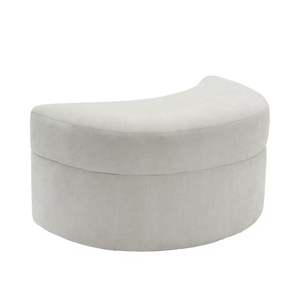 Modern Beige Chenille Half Crescent Moon Storage Ottoman (Set of 1)